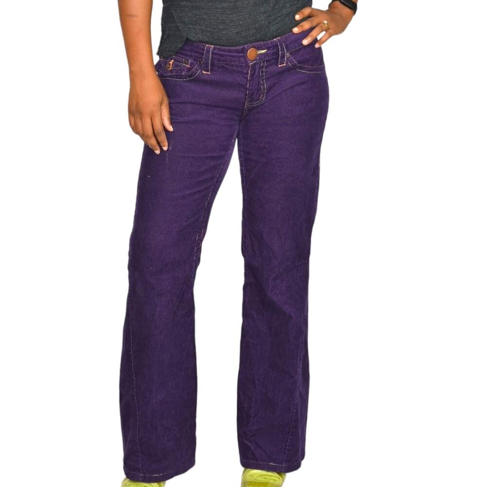 Vintage Gadzooks Corduroy Pant Purple Low Rise Flare 90s Y2K Cords Cotton Size 6